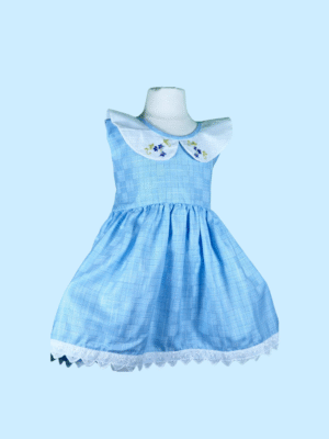 Blue Classic Dress - Vintage Design with Hand-embriodery