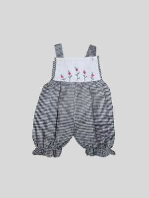 Gingham Cotton Rompers – Hand Embroidered, Unisex