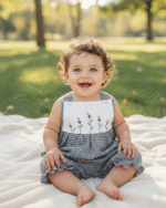 Gingham Cotton Rompers – Hand Embroidered, Unisex