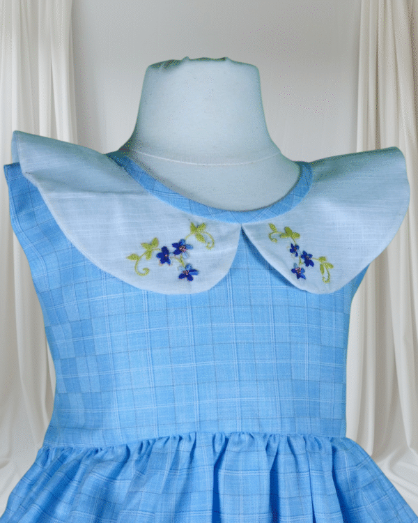 Blue Classic Dress - Vintage Design with Hand-embriodery