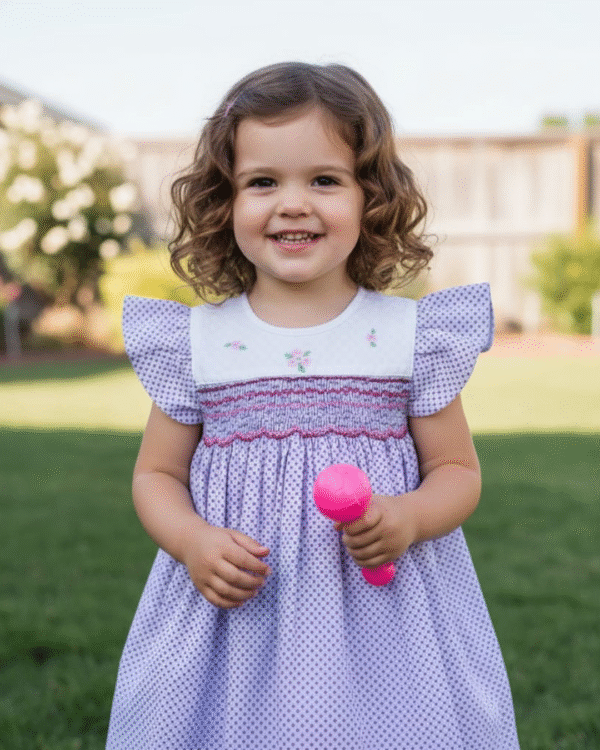 Lavender dress with Smocking and hand-embroidered Toddler Dress