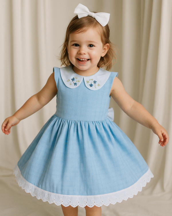 Blue Classic Dress - Vintage Design with Hand-embriodery