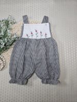 Gingham Cotton Rompers – Hand Embroidered, Unisex