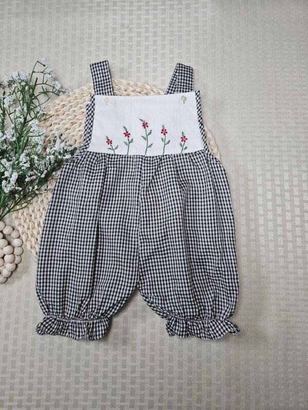 Gingham Cotton Rompers – Hand Embroidered, Unisex